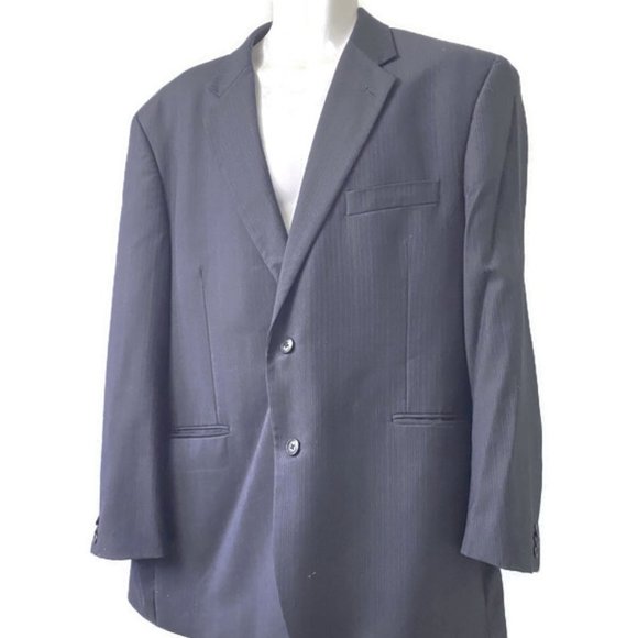 Adolfo International Men 100% Wool Blue Pinstriped Blazer Jacket Size 46R 40W - Picture 2 of 13
